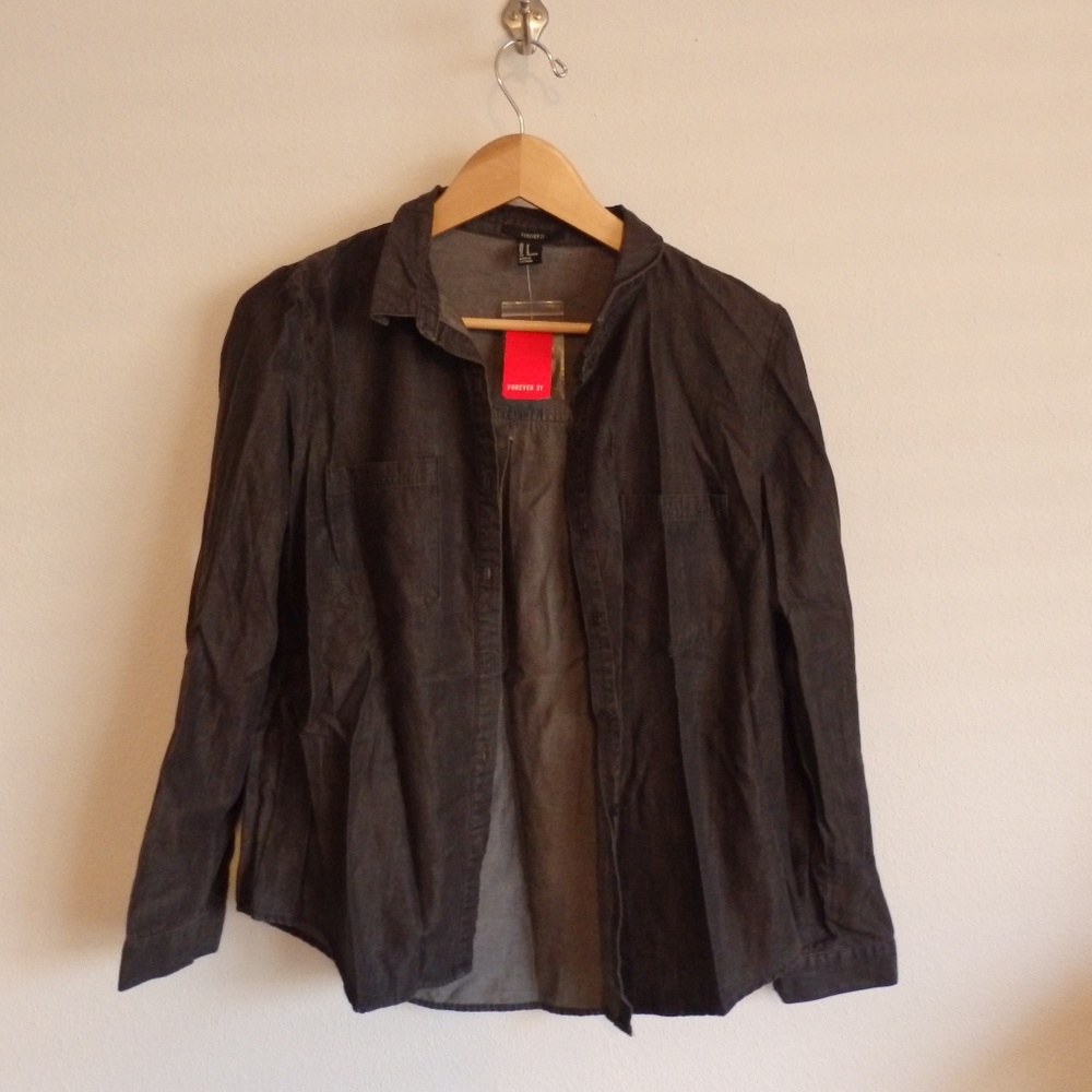 NEW Forever 21 Charcoal Grey Button Up Shirt Mediu